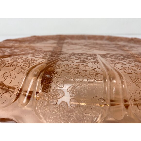 Jeanette Depression glass 13.25" Divided Oval Platter Cherry Blossom Pink - Picture 4 of 8